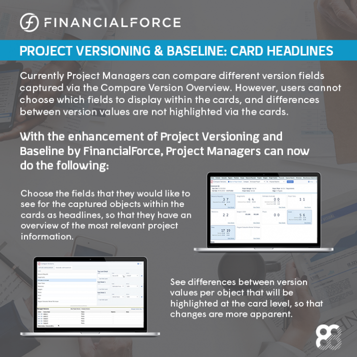 FinancialForce Fall 2018 Release Infographic: Project Versioning & Baseline: Card Headlines
